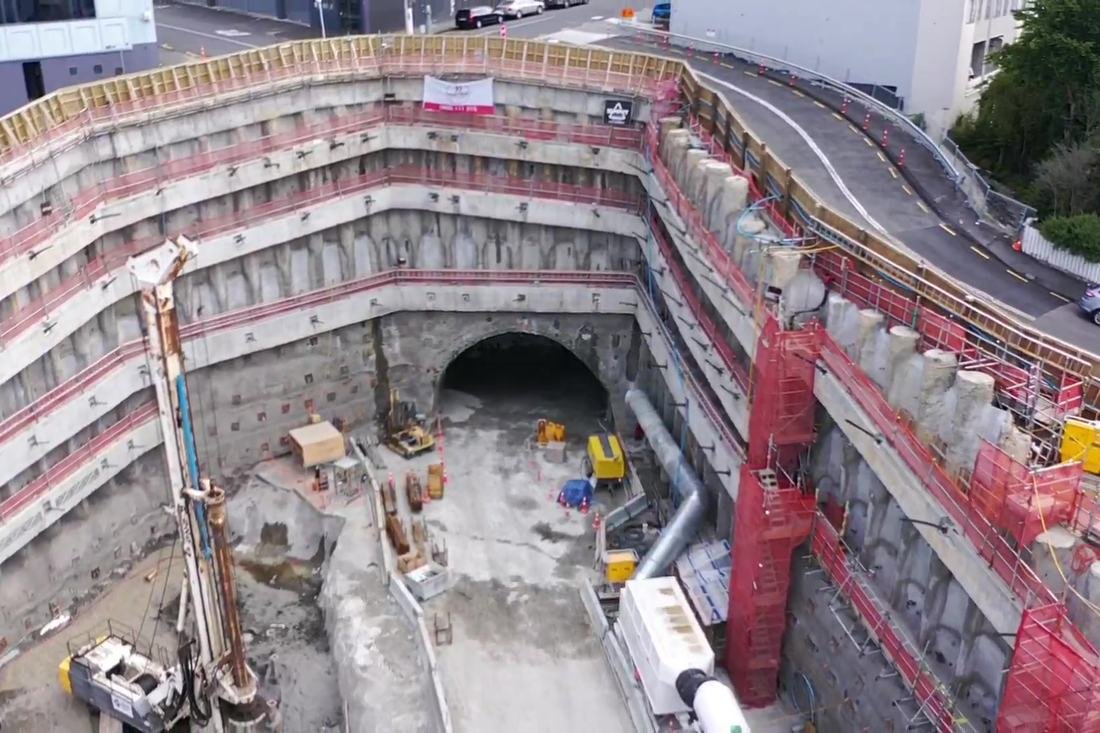Station excavation and tunnel portal during City Rail Link construction