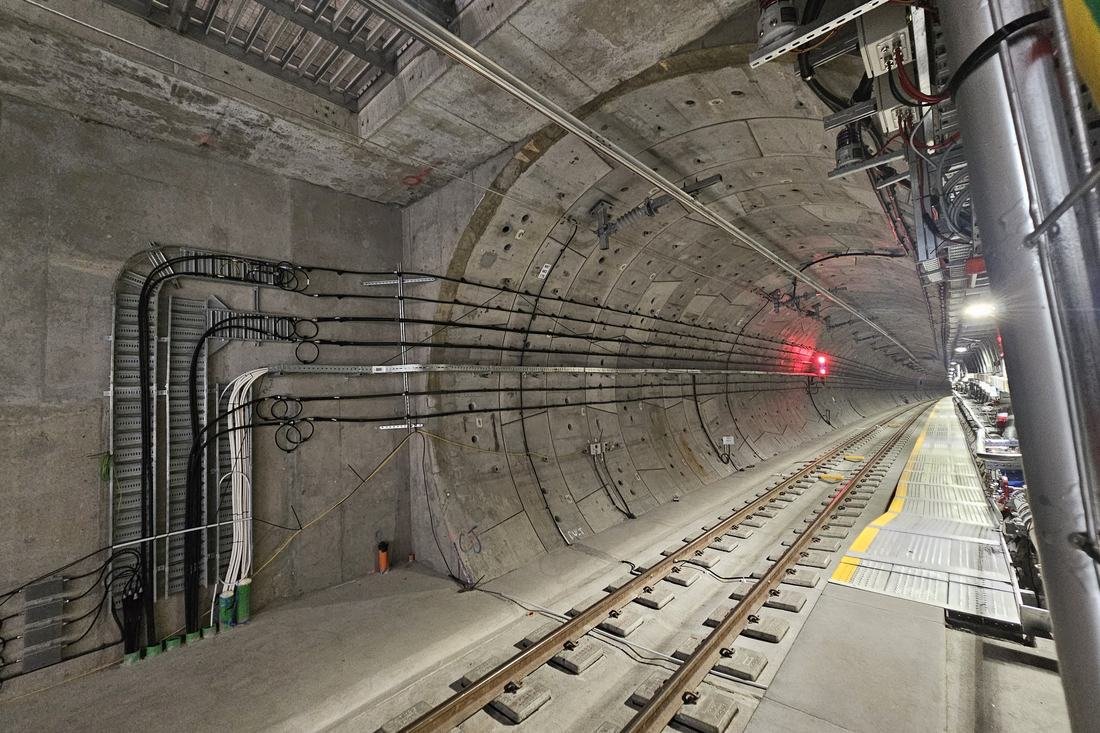 Completed City Rail Link tunnel with track and services installed