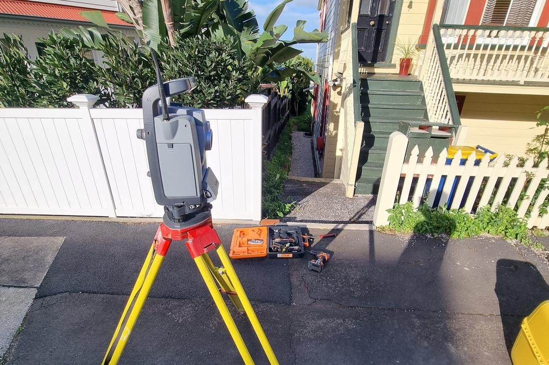 Total station on a residential boundary survey