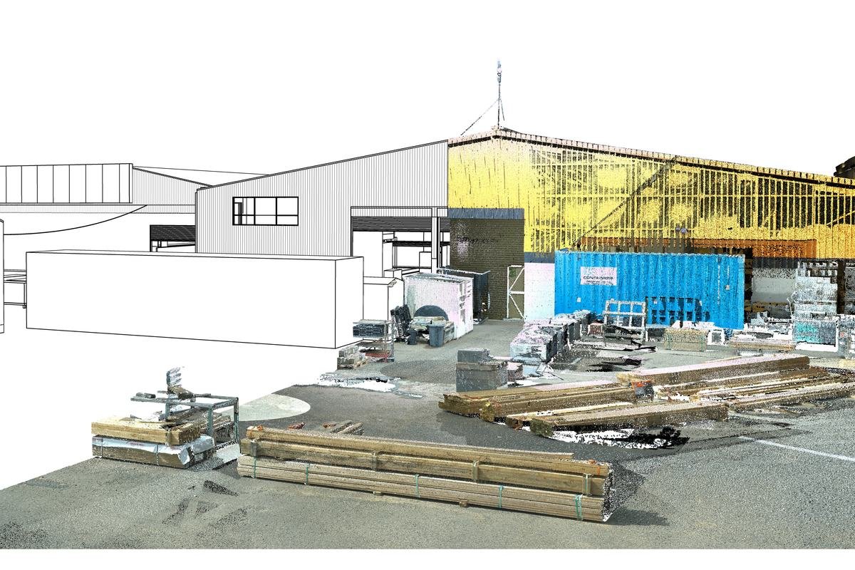 Point cloud and extracted line work from a laser scan