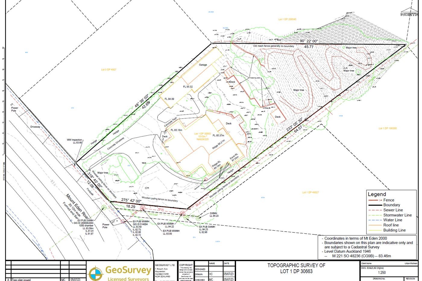 Topographic survey plan drawn up from field survey